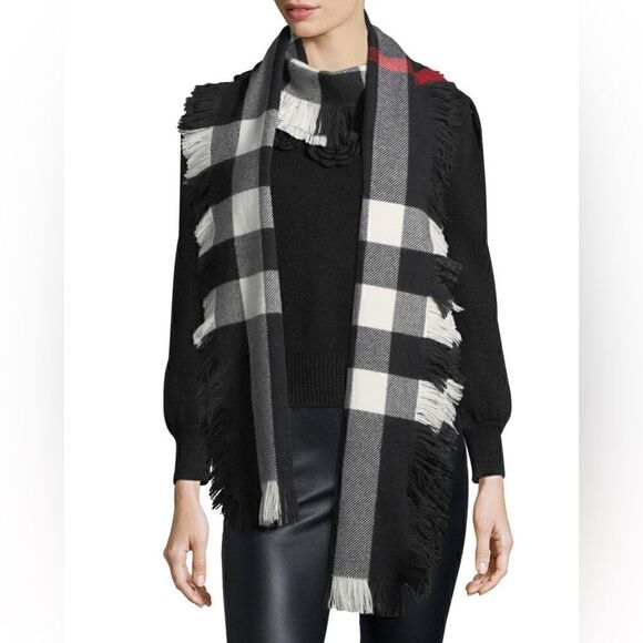 Burberry Mega Check Wool Scarf Unisex Black - Picture 2 of 5